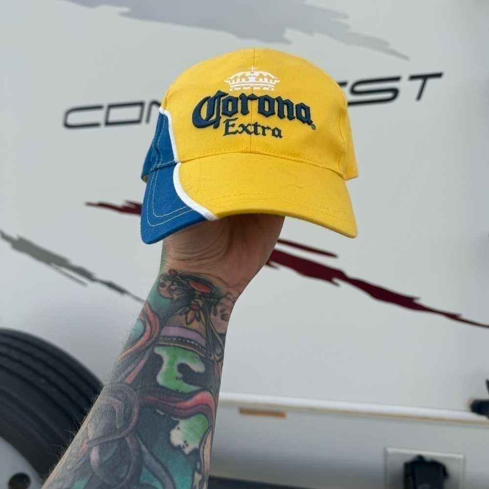 Corona beer hat 
Strap back color block 
Yellow and blue nice condition